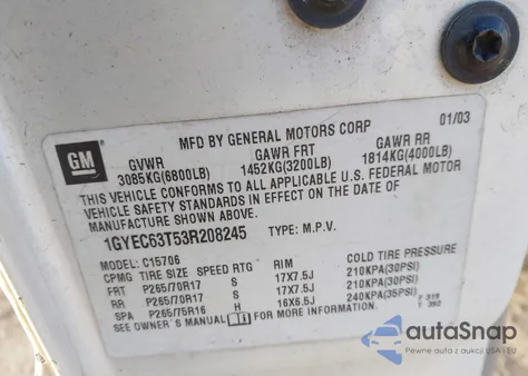 2003 Cadillac Escalade Standard from USA, damaged, VIN 1GYEC63T53R208245